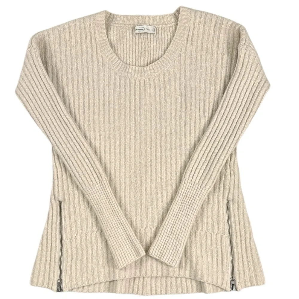 Vintage Abercrombie & Fitch Cream Ribbed Pullover Sweater Side Zippers Sz XS Y2K